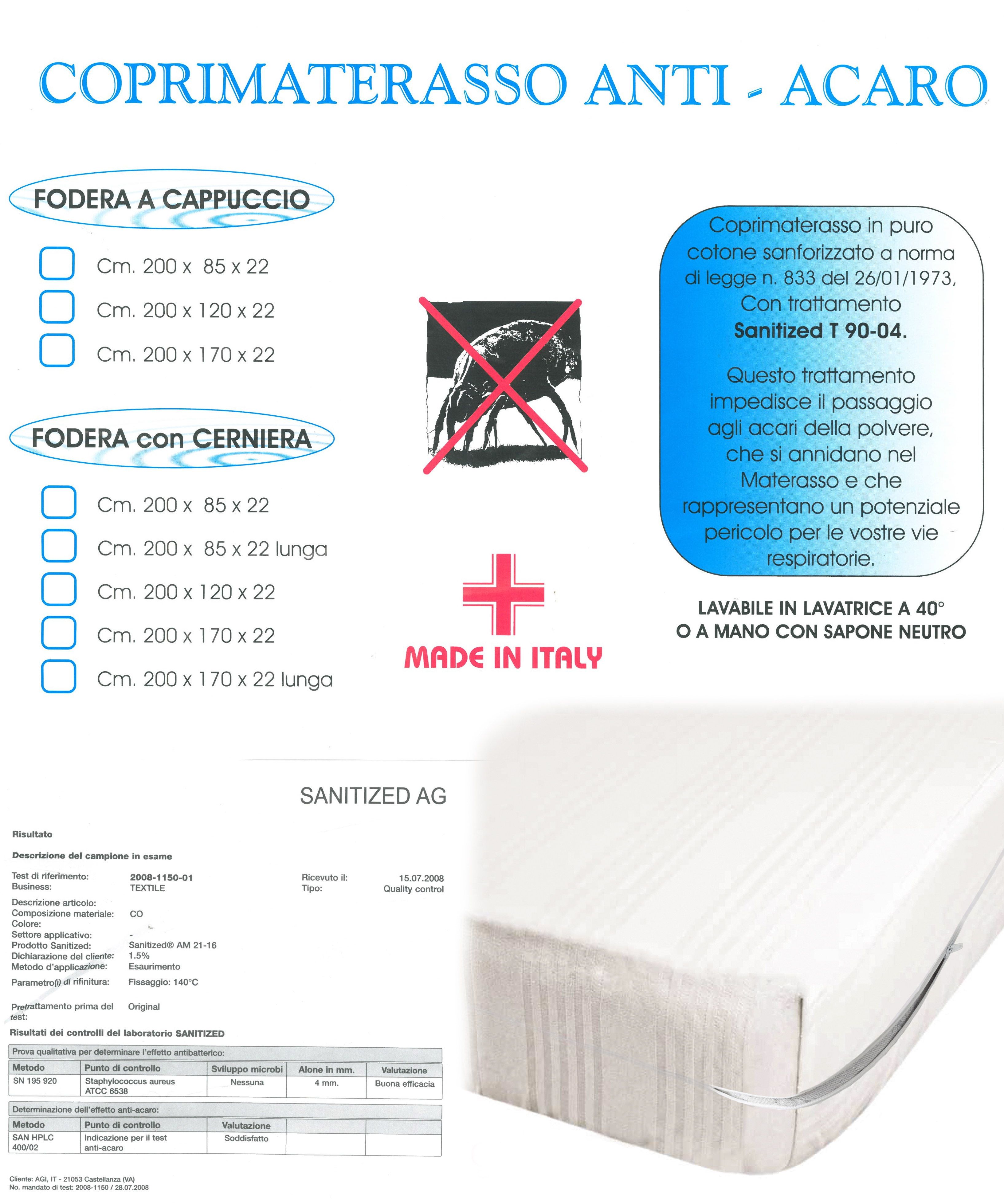 MATTRESS COVER ANTI-MITE ZIPPER 1 SQUARE AND A HALF